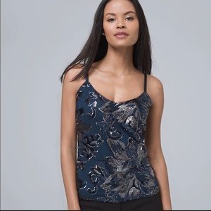 White House Black Market Blue sequined camisole